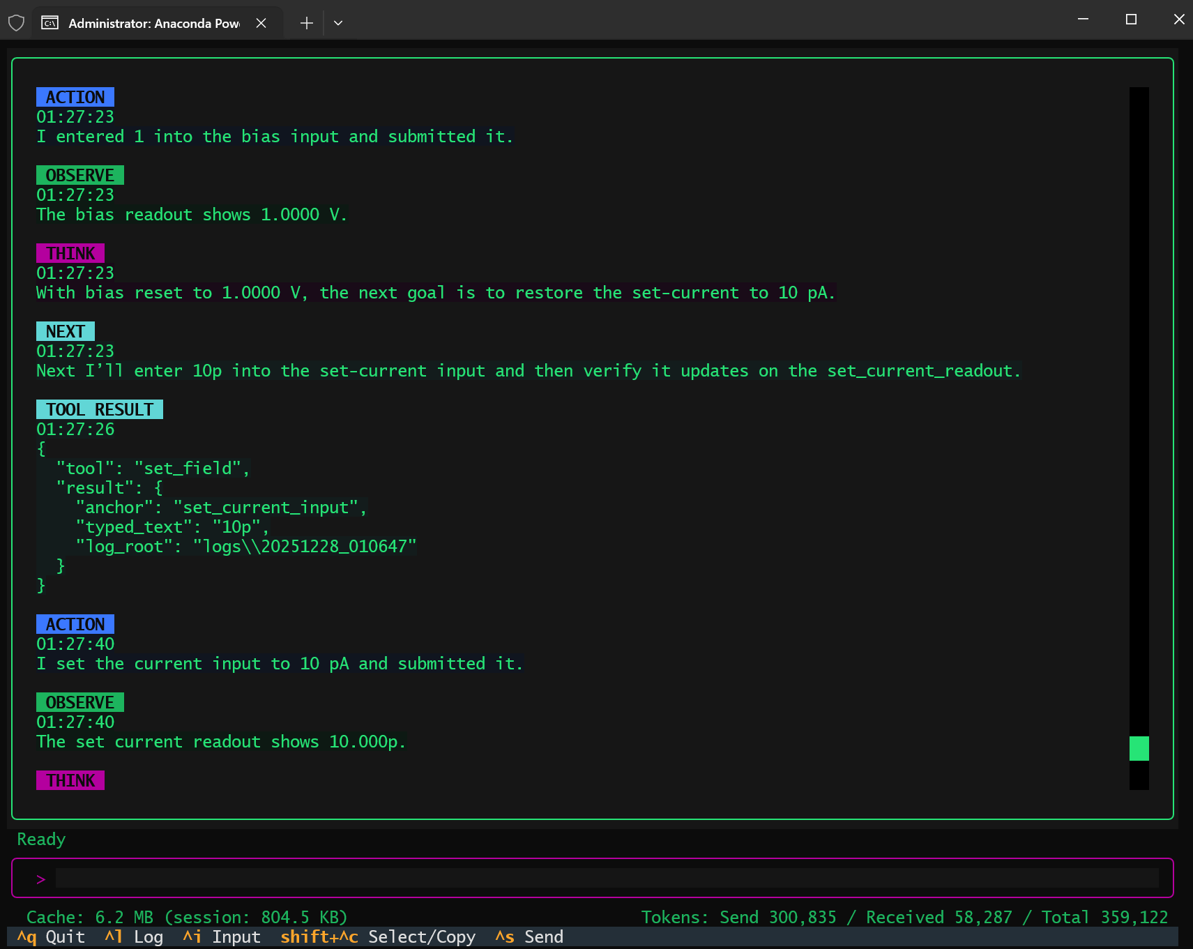 SPM Agent running a bias dependent topography scanning query.