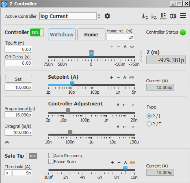 One of the control panels from the SPM control software.
