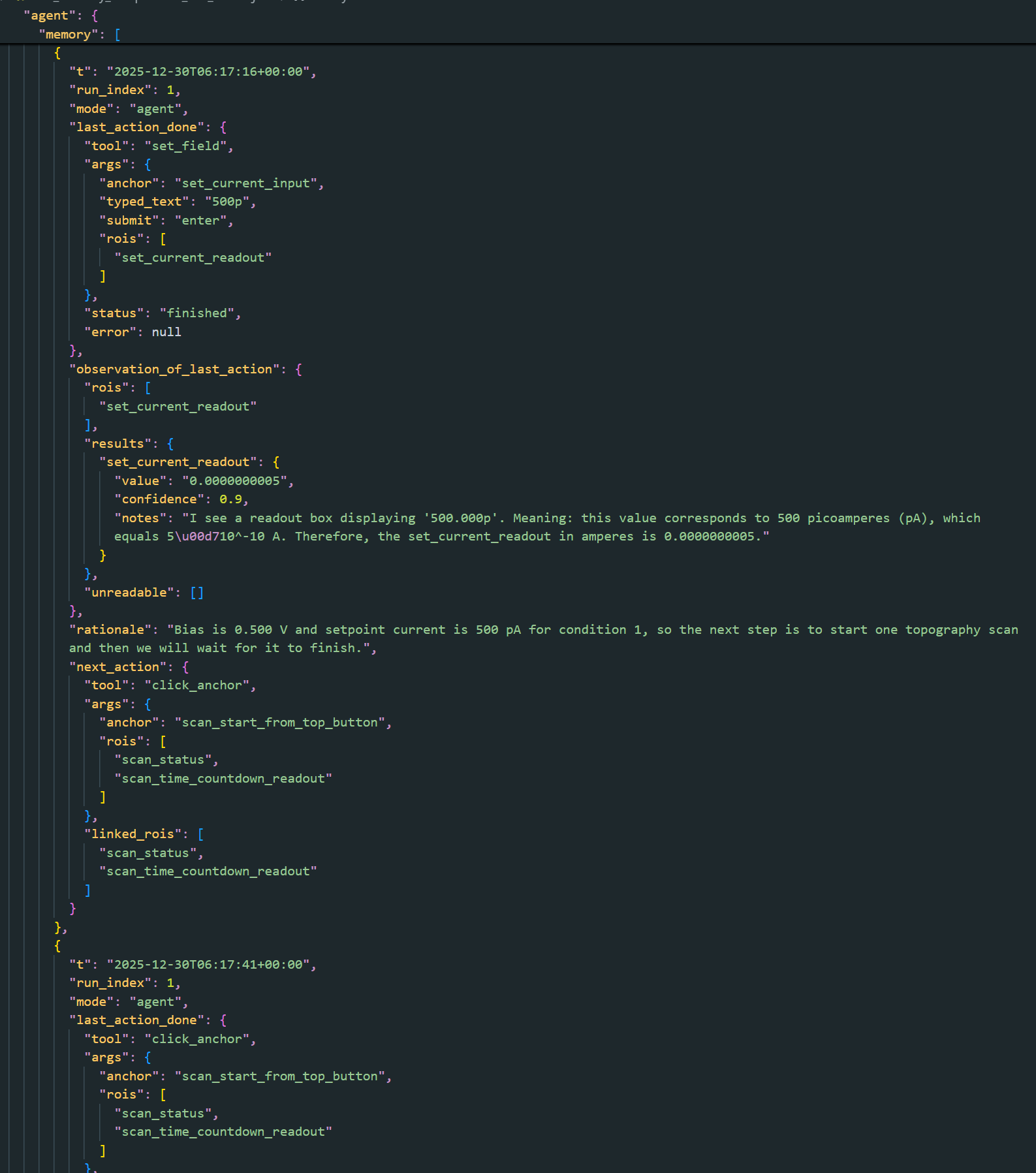 First screenshot of the agent memory before compression.