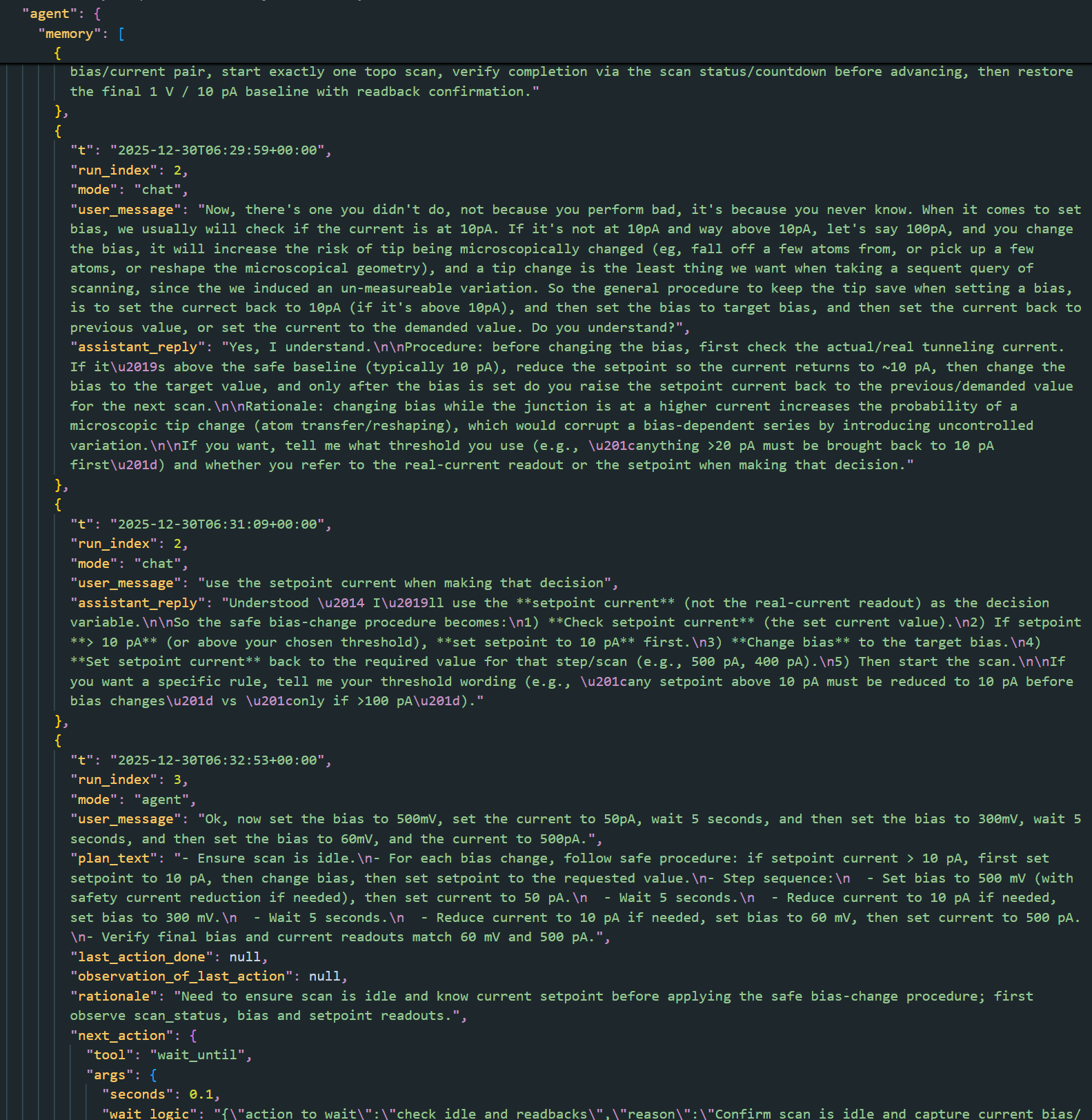 Second screenshot of the agent memory before compression.